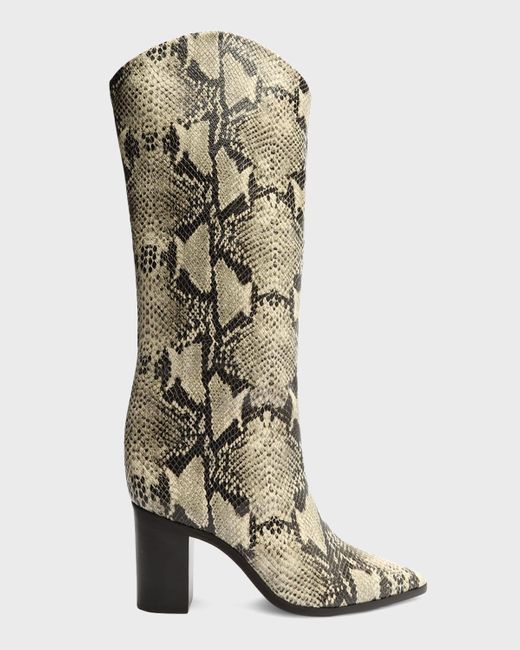 SCHUTZ SHOES White Analeah Snake-print Leather Tall Boots