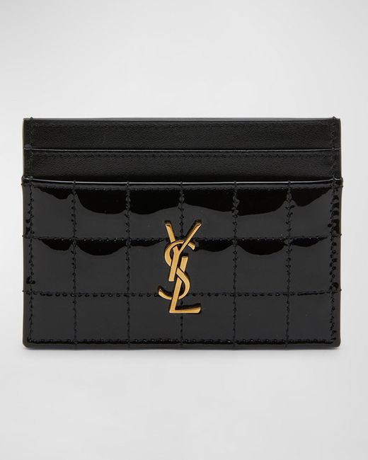 Saint Laurent Black Fragments Ysl Quilted Patent Zipped Card Holder