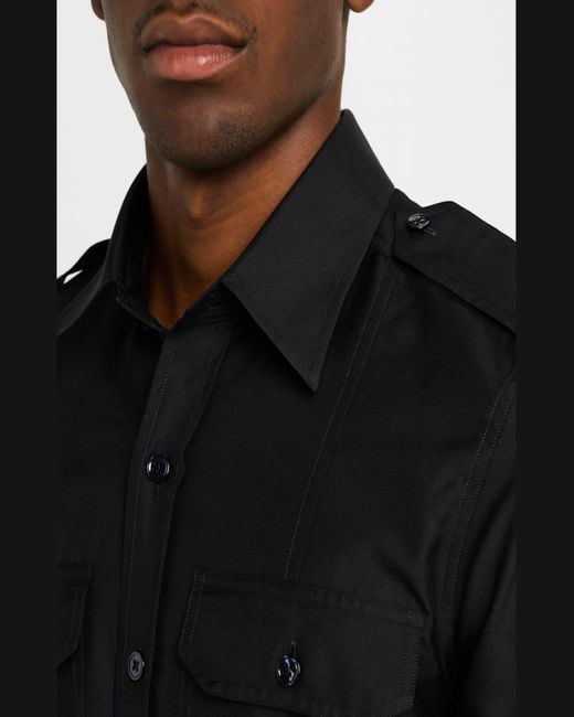 Tom Ford Cotton And Silk Military Casual Button Down Shirt in Black for Men Lyst