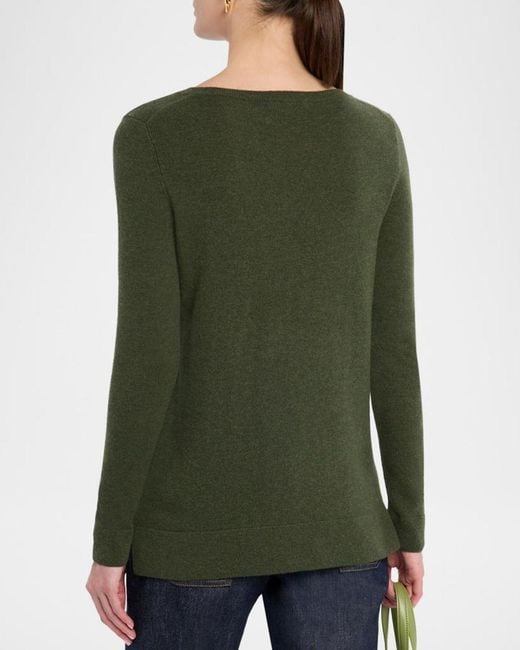 Neiman Marcus Green Cashmere Basic Crewneck Top