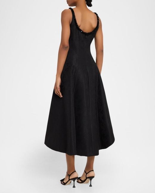 Jason Wu Asymmetric Metallic Floral Jacquard Midi Dress in Black | Lyst