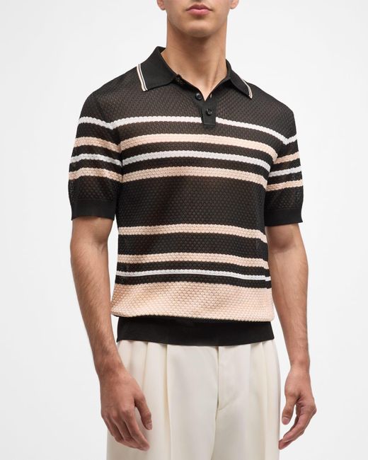 Amiri Brown Pointelle Striped Polo Shirt for men