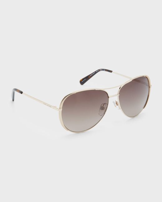 Marc Jacobs Natural Engraved Logo Stainless Steel Aviator Sunglasses
