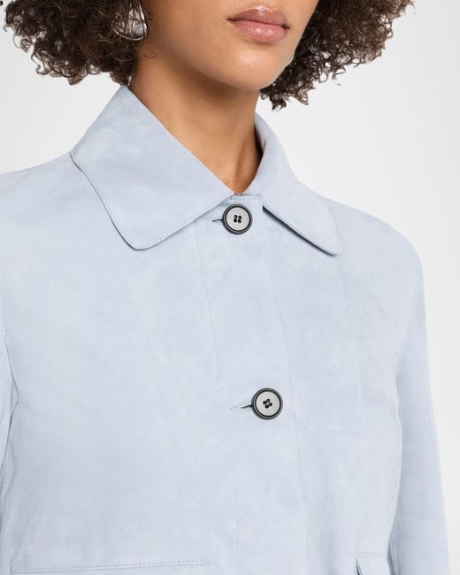 Arma Blue Button-Front Lambskin Suede Jacket