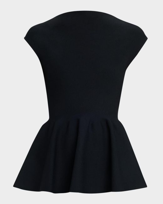 Alaïa Black Cap-Sleeve Peplum Top