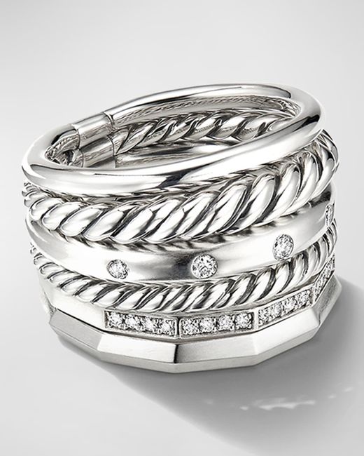 David Yurman Gray 16mm Stax Wide Stacked Ring With Diamonds