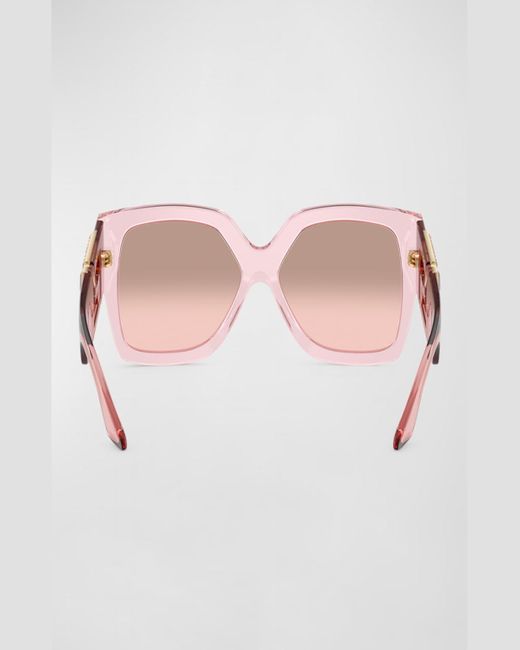 Versace Pink Embellished Greca Acetate Rectangle Sunglasses
