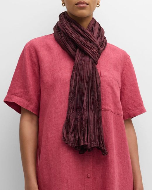 Eileen Fisher Red Pleated Silk Scarf