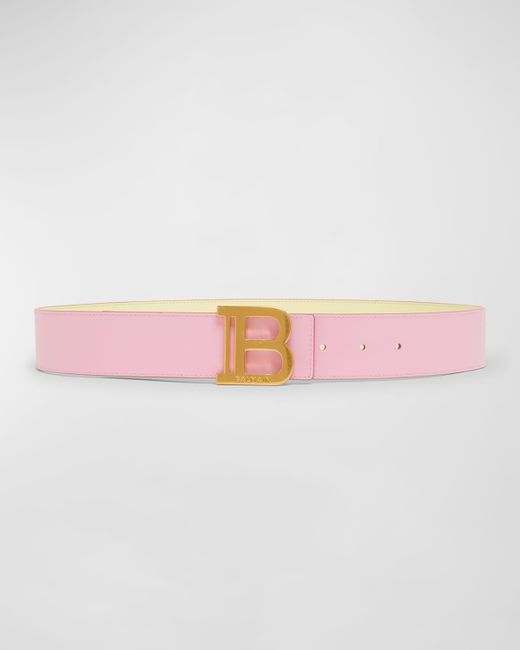 Balmain Pink B-Monogram Reversible Wide Leather Belt