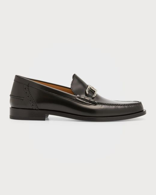 Fendi Black Mocassino Ff-Logo Bit Strap Leather Loafers for men