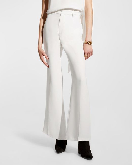 Careste White Piper High-rise Silk Flare Pants