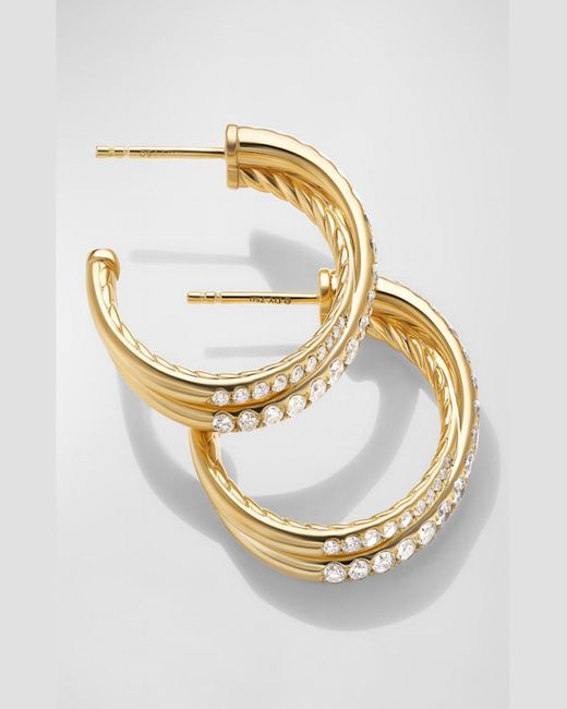 David Yurman Metallic 24mm Pave Crossover Hoop Earrings With Diamonds And Gold