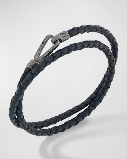 MARCO DAL MASO Metallic Double Wrap Oxidized And Woven Leather Bracelet for men