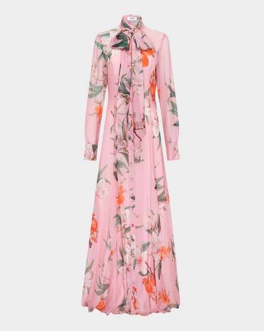 LEO LIN Pink Lilith Floral & Fruit-Print Maxi Shirt Gown