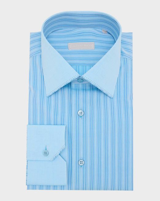 Stefano Ricci Blue Cotton Stripe Dress Shirt for men