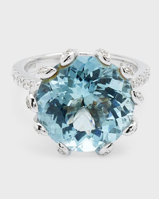 Alexander Laut Blue 18k White Gold Aquamarine And Diamond Ring, Size 6.5