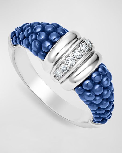 Lagos Sterling Silver Blue Caviar Ultramarine Ceramic Diamond Ring 9mm
