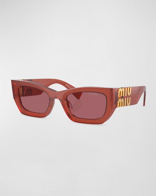 Miu Miu Pink Logo Rectangle Acetate Sunglasses