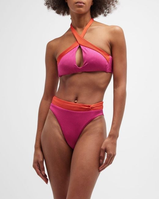 Trina Turk Olympia Rib Crossover Bikini Top in Red Lyst