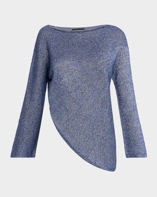 Emporio Armani Blue Asymmetric Boat-Neck Glossy Knit Sweater