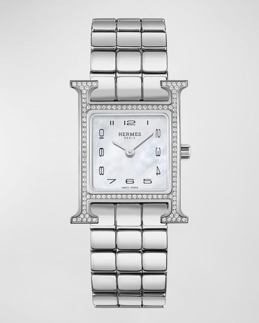 Hermès White Heure H Watch, Small Model, 25 Mm