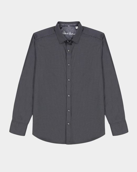Robert Graham Gray Kenmare Houndstooth Stretch Sport Shirt for men