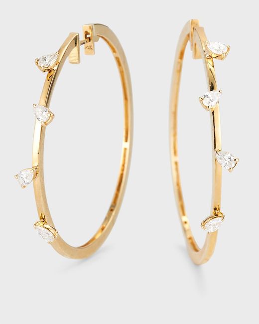 Siena Jewelry Metallic 14k Gold Scattered Pear-cut Diamond Hoop Earrings