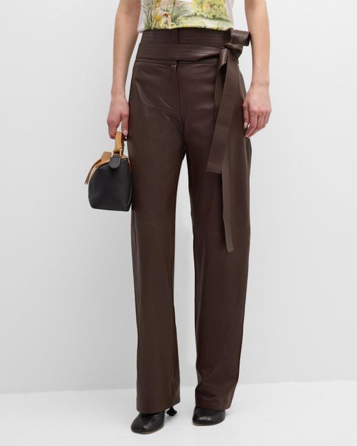 Loewe Brown Belted Leather Straight-Leg Trousers