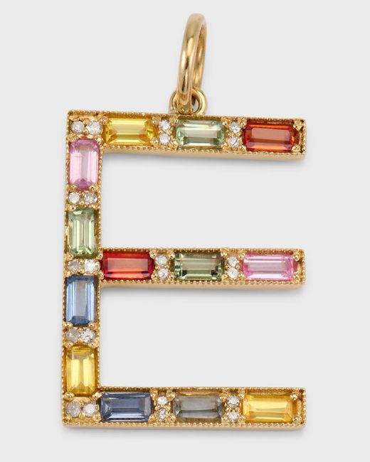 Kastel Jewelry White Initial E Pendant With Multicolor Sapphires And Diamonds
