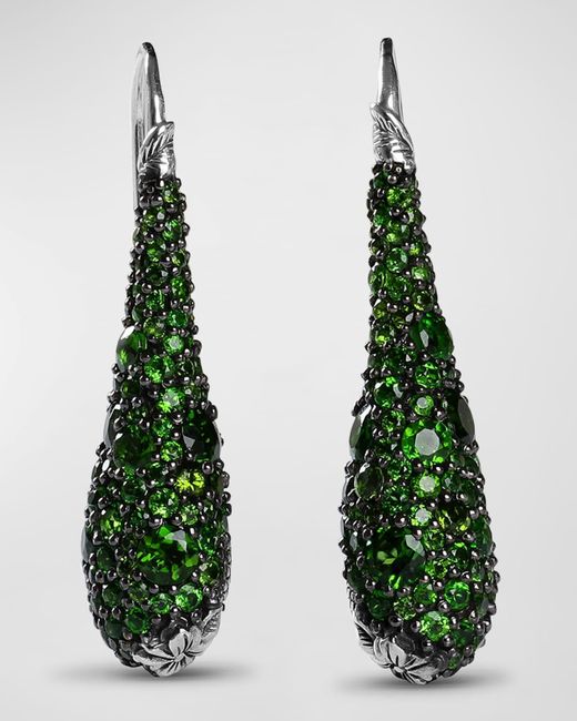 Stephen Dweck Green Chrome Diopside Pave Hook Earrings In Sterling Silver