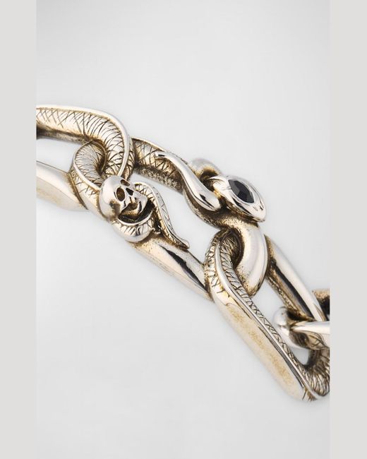 Alexander McQueen Metallic Snake And Skull Chain Bracelet for men
