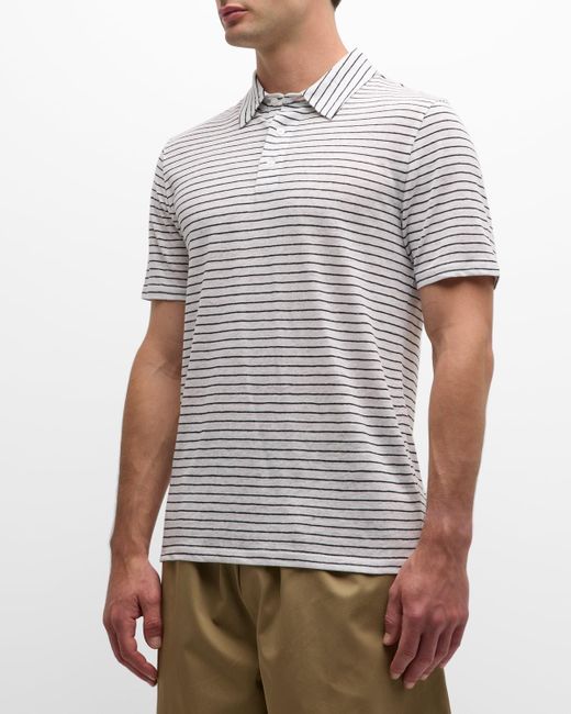 Vince White Striped Linen Polo Shirt for men
