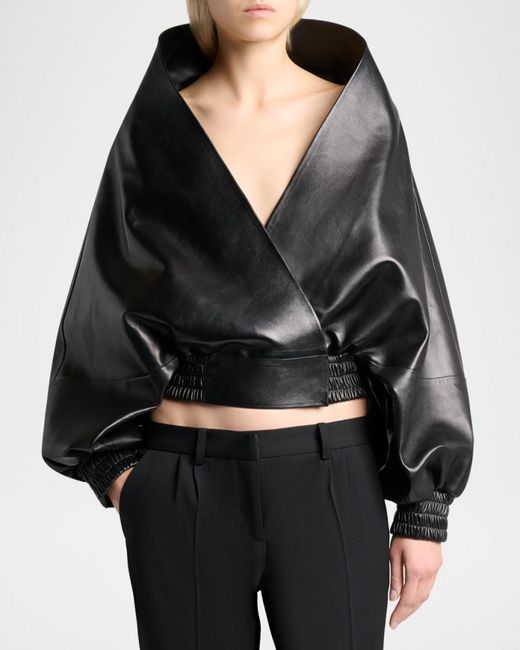 Balenciaga Black Structured Leather Wrap Jacket