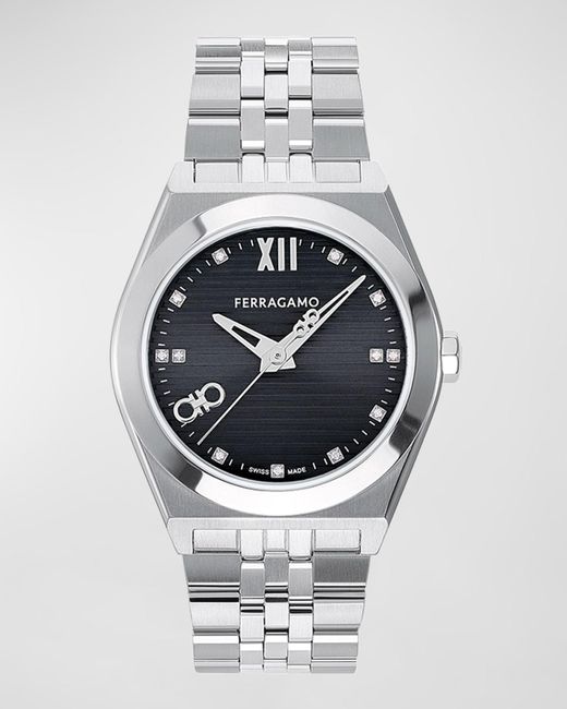Ferragamo Gray Vega New Bracelet Watch With Diamonds, 40Mm for men