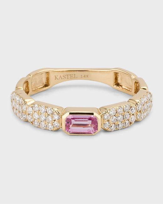 Kastel Jewelry White 14k Chemin Pink Sapphire And Diamond Pave Band Ring, Size 7