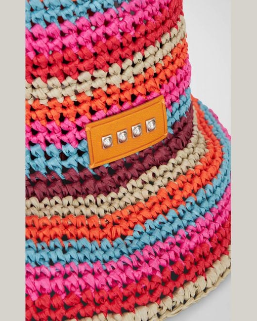 Etro Red Crochet Striped Bucket Hat