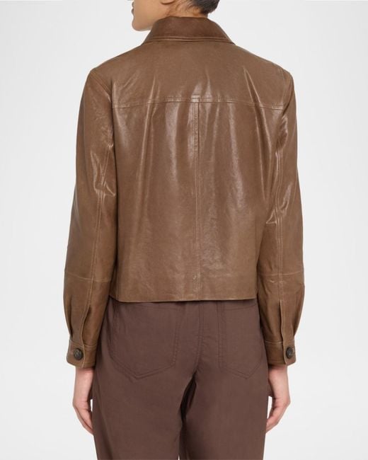 Brunello Cucinelli Brown Button-Down Leather Jacket