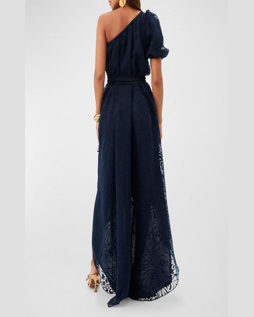 Trina Turk Blue Afloat One-Shoulder High-Low Maxi Dress