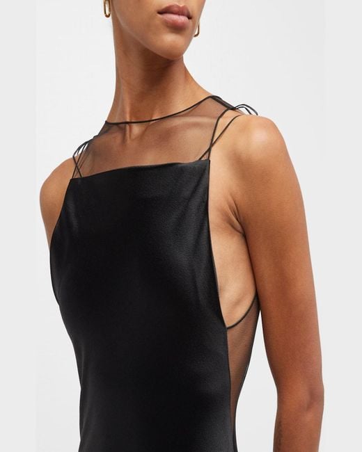 Maison Margiela Black Satin Open-Back Trumpet Gown With Sheer Detail