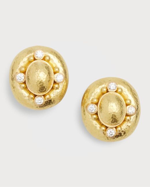 Elizabeth Locke Metallic 19k Vertical Oval Dome Earrings With 2.5mm Diamonds