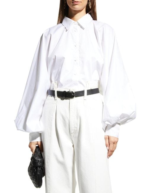 Made In Tomboy White Claire Button-front Balloon Sleeve Shirt