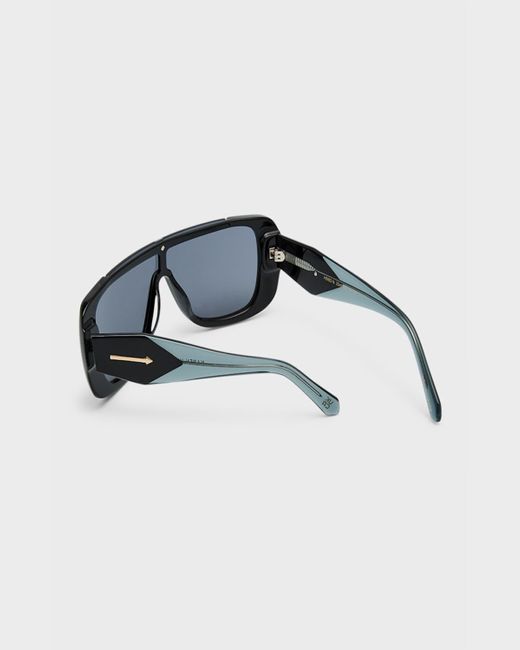 Karen Walker Blue Logo Acetate Shield Sunglasses
