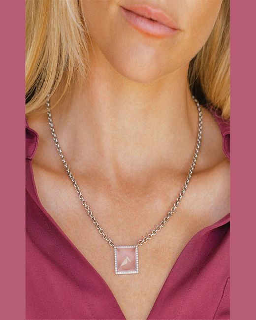 Sheryl Lowe White Chris And Angel Rose Quartz Pave Diamond Necklace