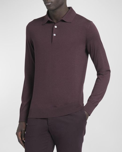 Zegna Purple Cashmere-Silk Polo Sweater for men