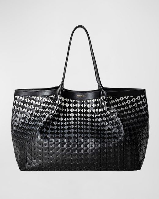 Serapian Black Secret Mosaic Leather Tote Bag