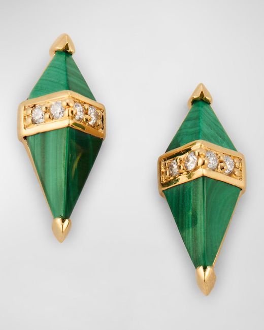 Sorellina Green 18K Earrings With Malachite And Gh-Si Diamonds, 12X5Mm