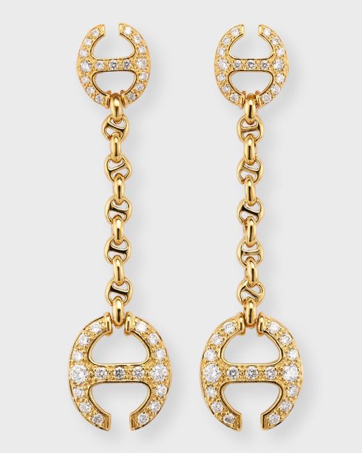 Hoorsenbuhs Metallic 18k Yellow Gold Micro Link Chain Earrings With Diamonds