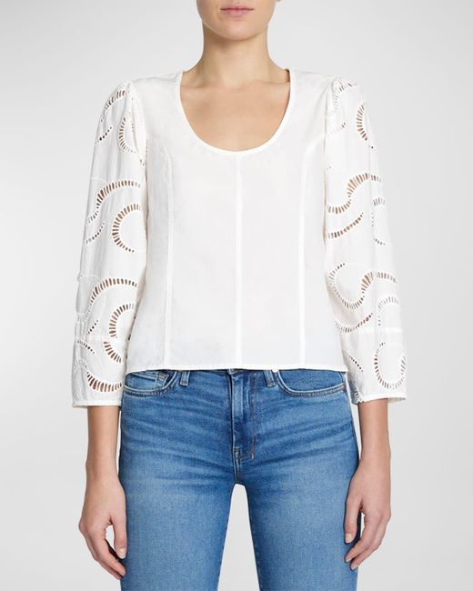 7 For All Mankind White Eyelet Balloon-sleeve Top