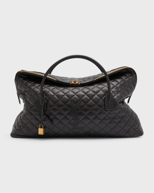 Saint Laurent Black Es Giant Ysl Travel Bag In Smooth Quilted Leather