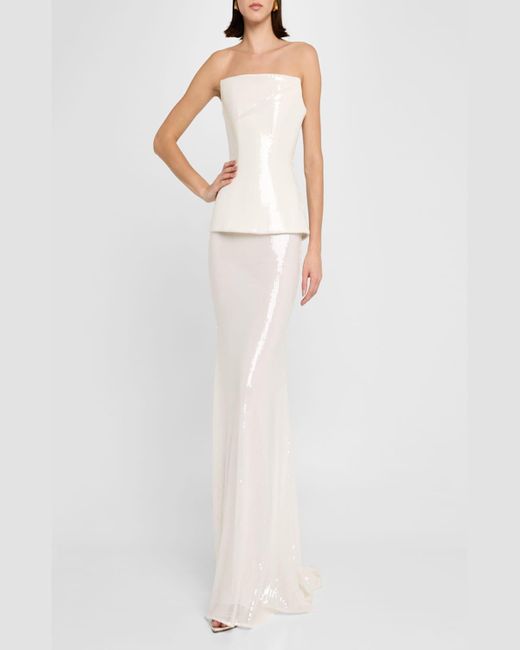 Alex Perry White Strapless Longline Corset Sequin Gown